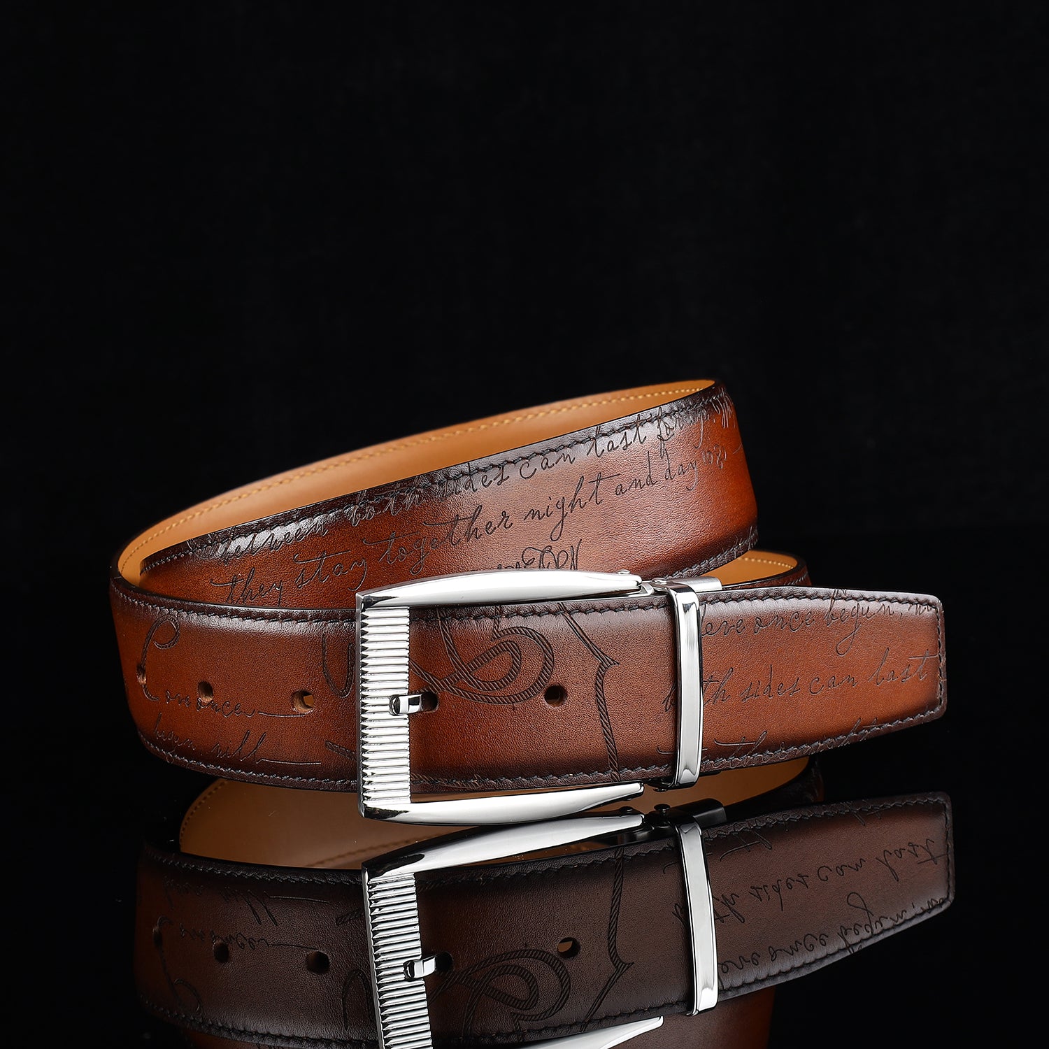 BELTLEY Brown Hand-Rubbed Patina Casual Belt 1.5 Inches