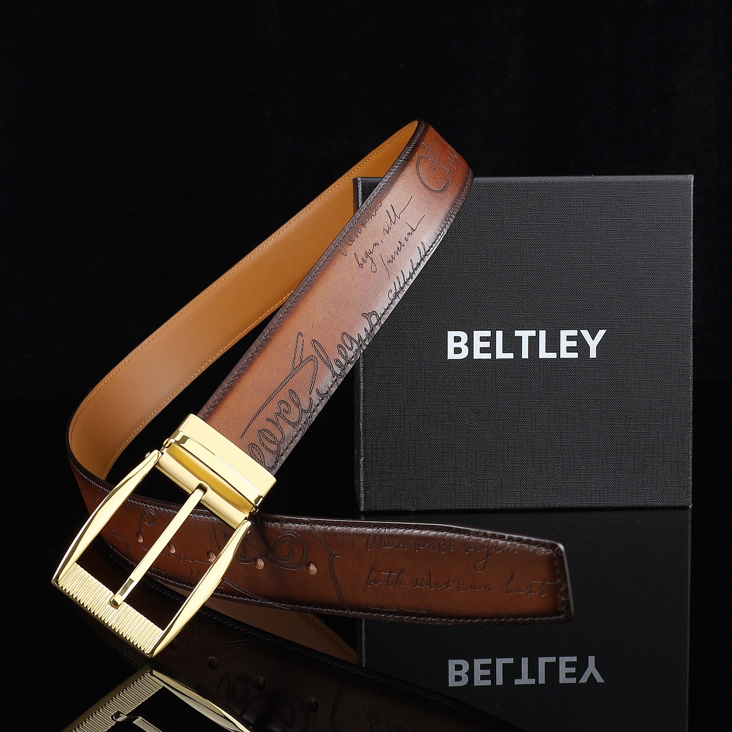 BELTLEY Brown Hand-Rubbed Patina Casual Belt 1.5 Inches