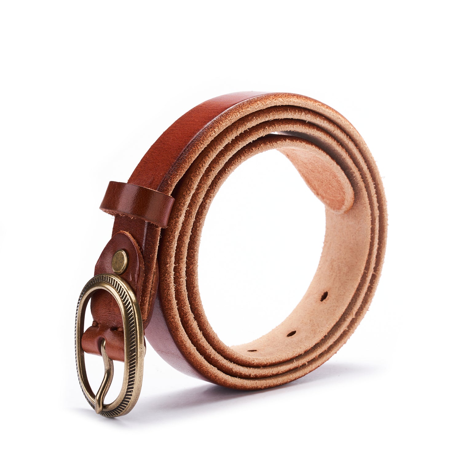 BELTLEY Brown Raw Edge Leather Belt for Women - 28mm, Full Grain