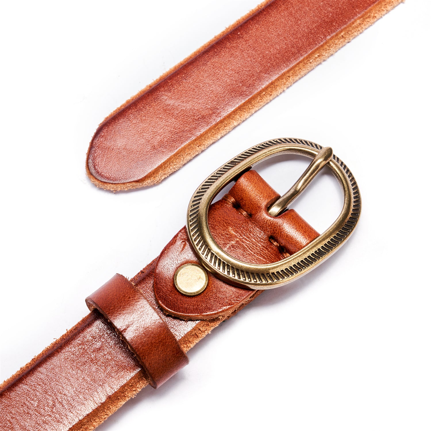 Brown Raw Edge Leather Belt for Women - 28mm, Full Grain — reverse side | BELTLEY