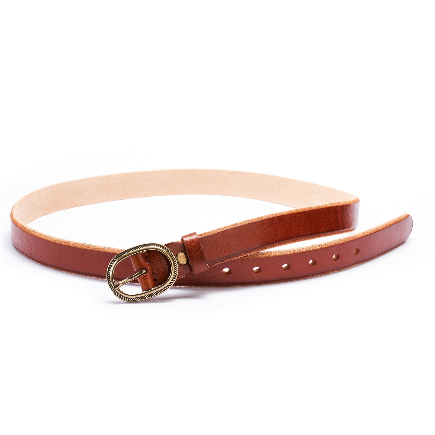 Brown Raw Edge Leather Belt for Women - 28mm, Full Grain — buckle close-up | BELTLEY