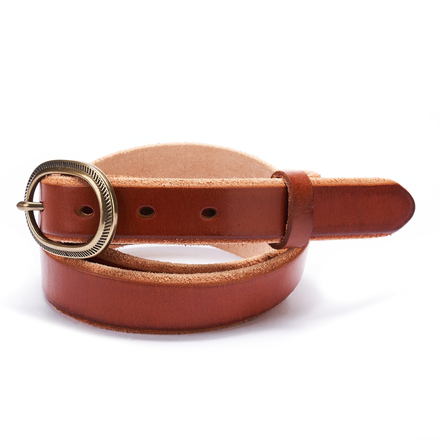 Brown Raw Edge Leather Belt for Women - 28mm, Full Grain — detail close-up | BELTLEY