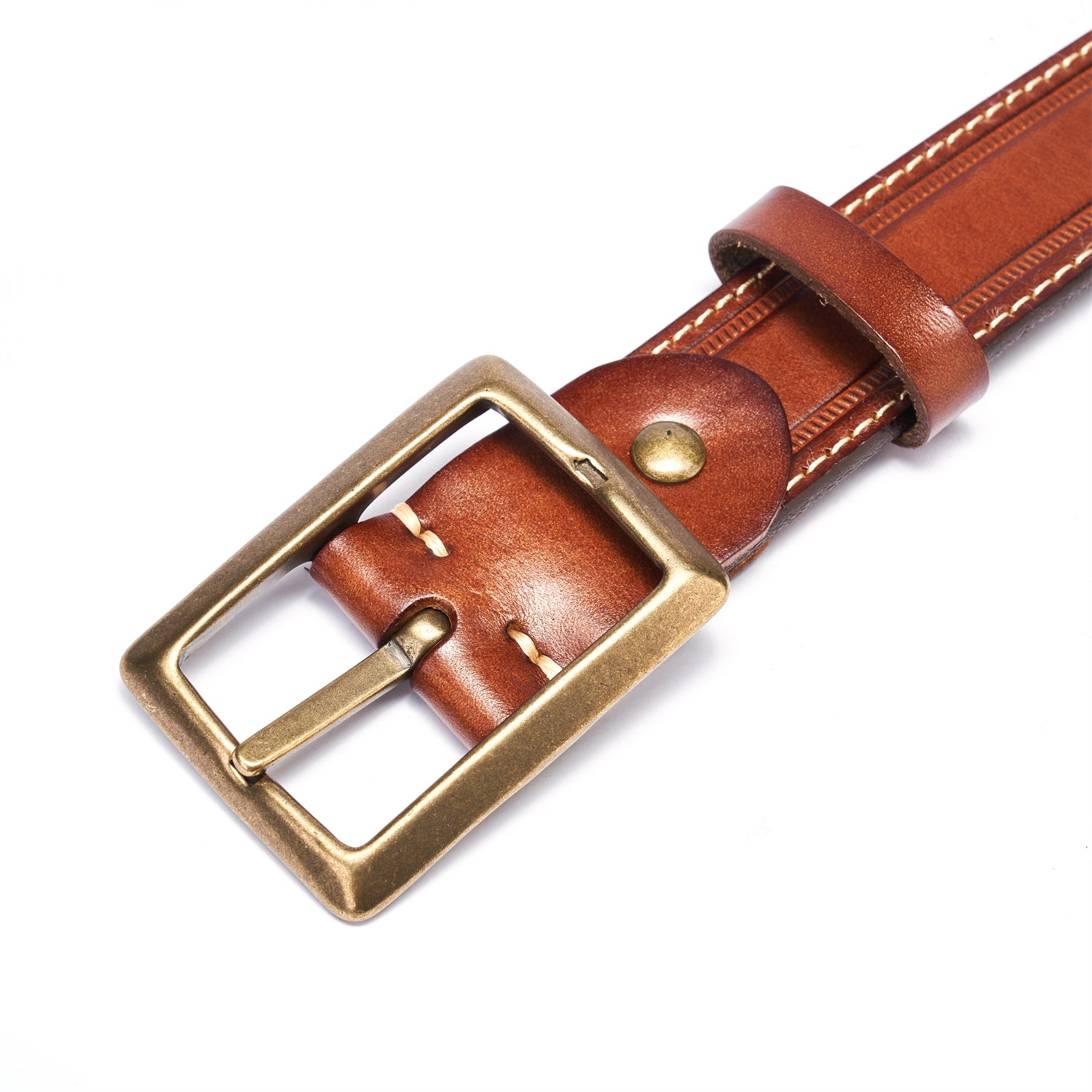 BELTLEY Brown Unisex Leather Belt 35MM -Box Frame Bronze Buckle