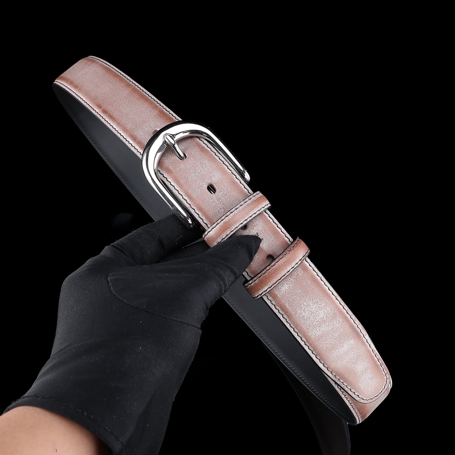 BELTLEY Brown Waxed Bridle Leather Belt-Unisex-1.35Inches