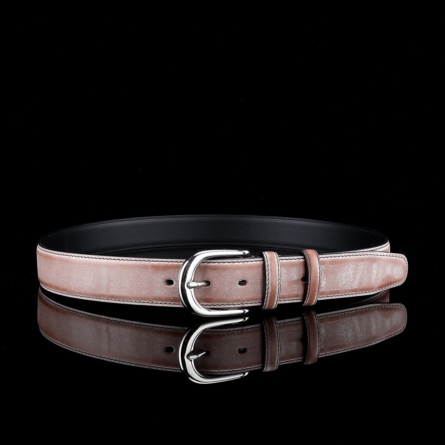 BELTLEY Brown Waxed Bridle Leather Belt-Unisex-1.35Inches