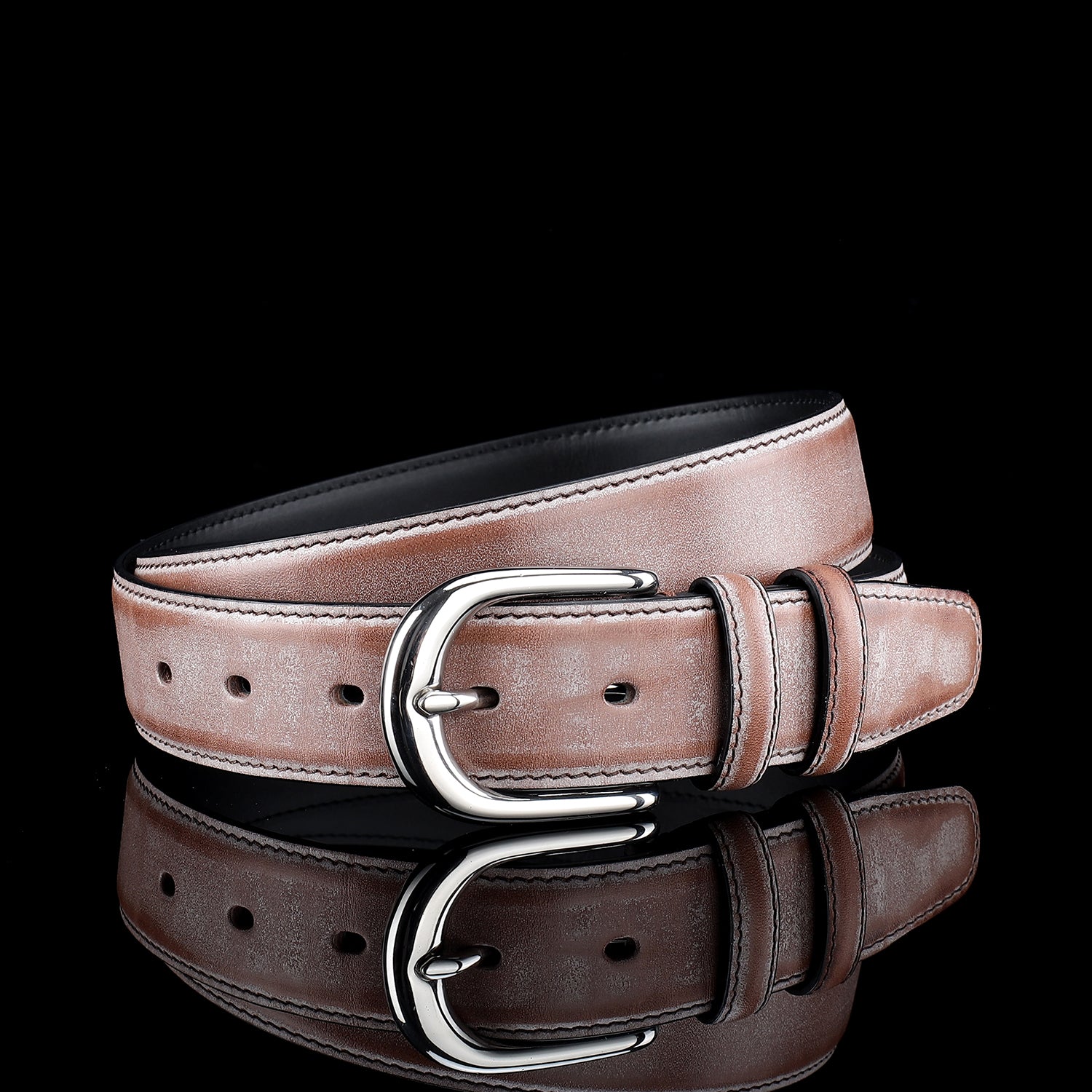 BELTLEY Brown Waxed Bridle Leather Belt-Unisex-1.35Inches