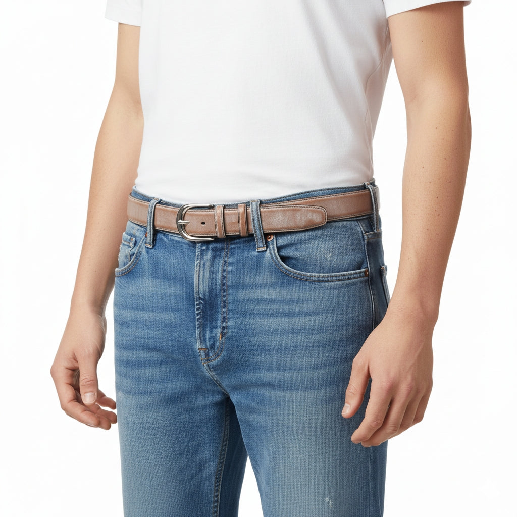 BELTLEY Brown Waxed Bridle Leather Belt-Unisex-1.35Inches