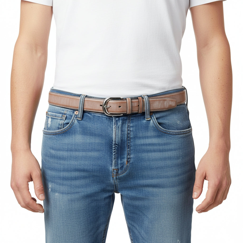 BELTLEY Brown Waxed Bridle Leather Belt-Unisex-1.35Inches