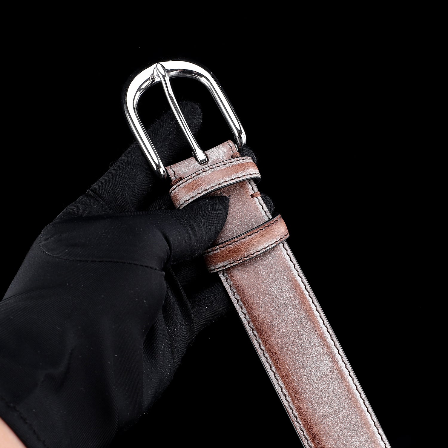 BELTLEY Brown Waxed Bridle Leather Belt-Unisex-1.35Inches