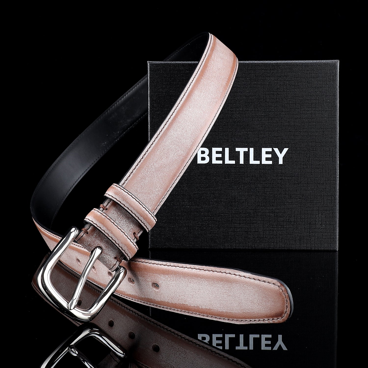 BELTLEY Brown Waxed Leather Belt – 1.38” Bridle Leather