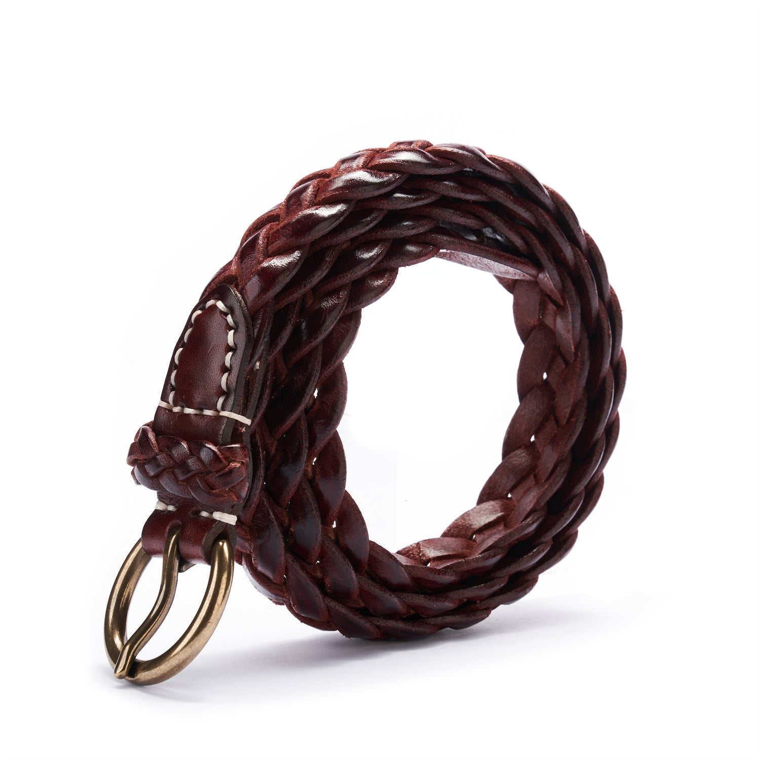 BELTLEY Burgundy Braided Full Grain Leather Belt with O-Ring Buckle