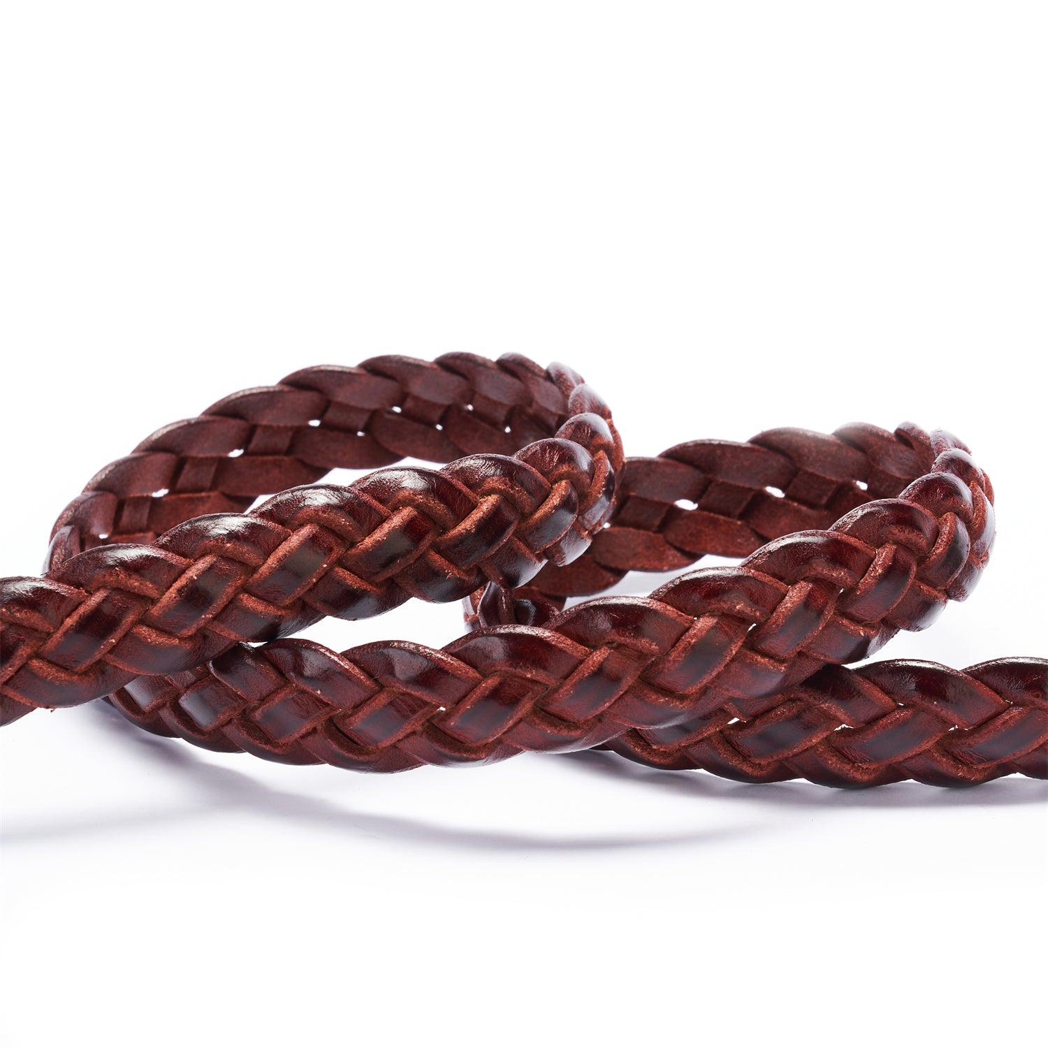 BELTLEY Burgundy Braided Full Grain Leather Belt with O-Ring Buckle