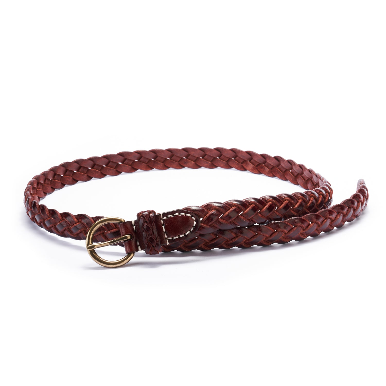 BELTLEY Burgundy Braided Full Grain Leather Belt with O-Ring Buckle