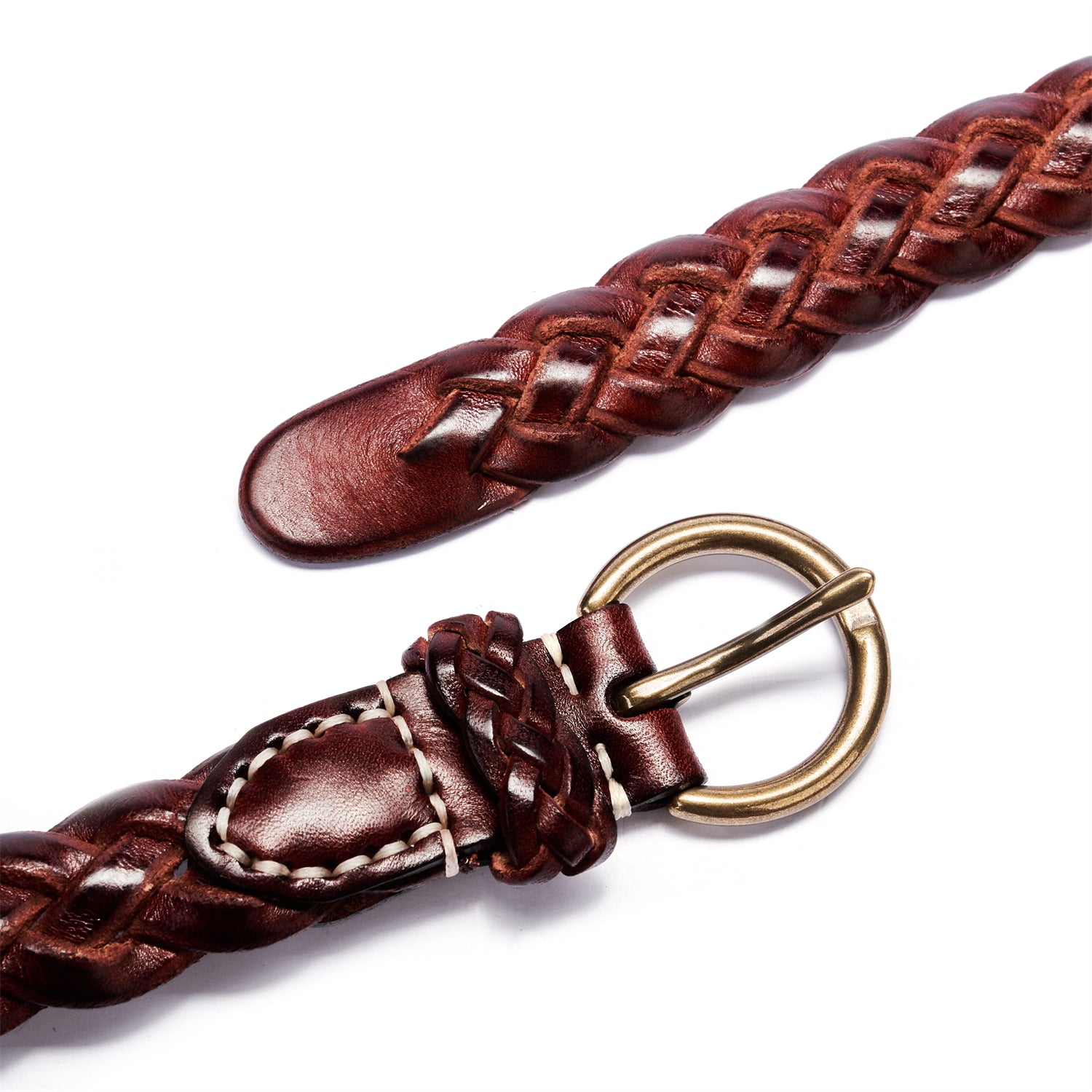 BELTLEY Burgundy Braided Full Grain Leather Belt with O-Ring Buckle