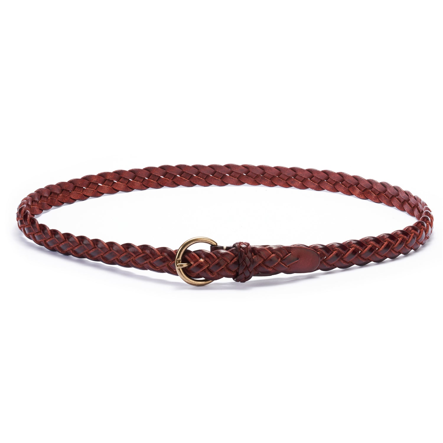 BELTLEY Burgundy Braided Full Grain Leather Belt with O-Ring Buckle