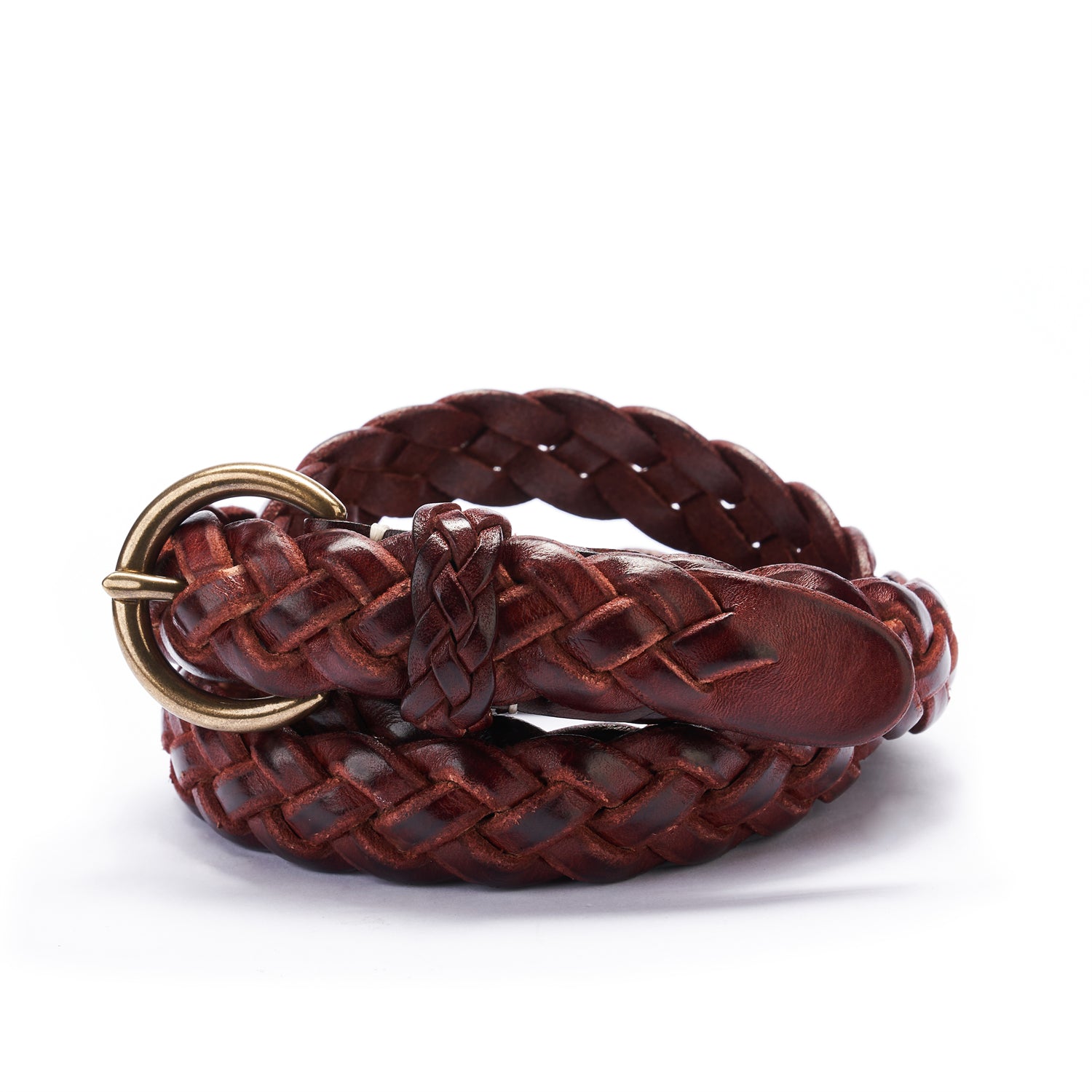BELTLEY Burgundy Braided Full Grain Leather Belt with O-Ring Buckle
