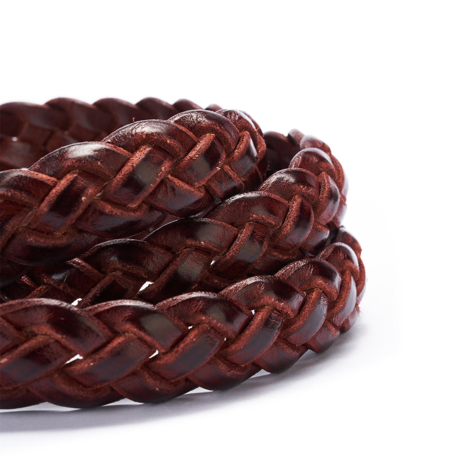 BELTLEY Burgundy Braided Full Grain Leather Belt with O-Ring Buckle