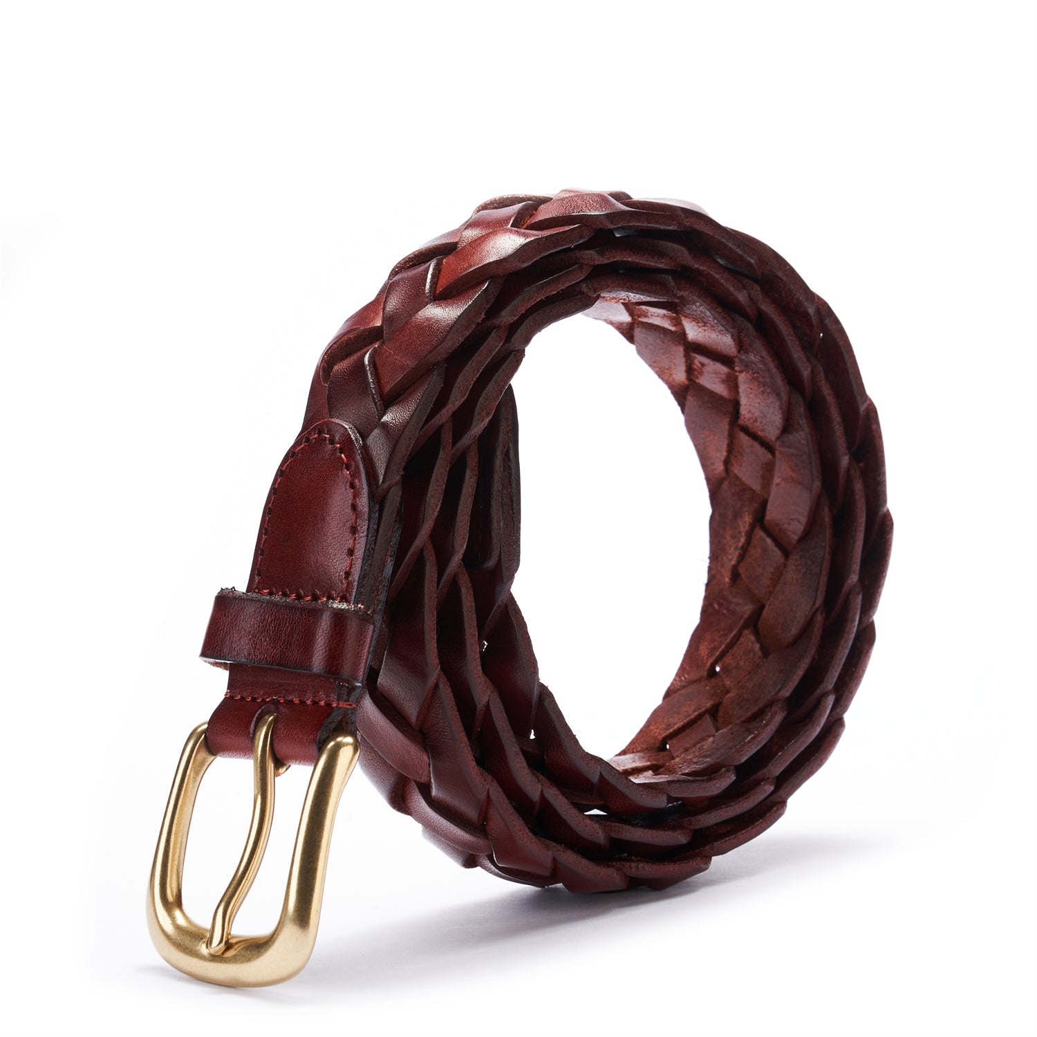 BELTLEY Burgundy Braided Leather Belt – 1.18” Wide
