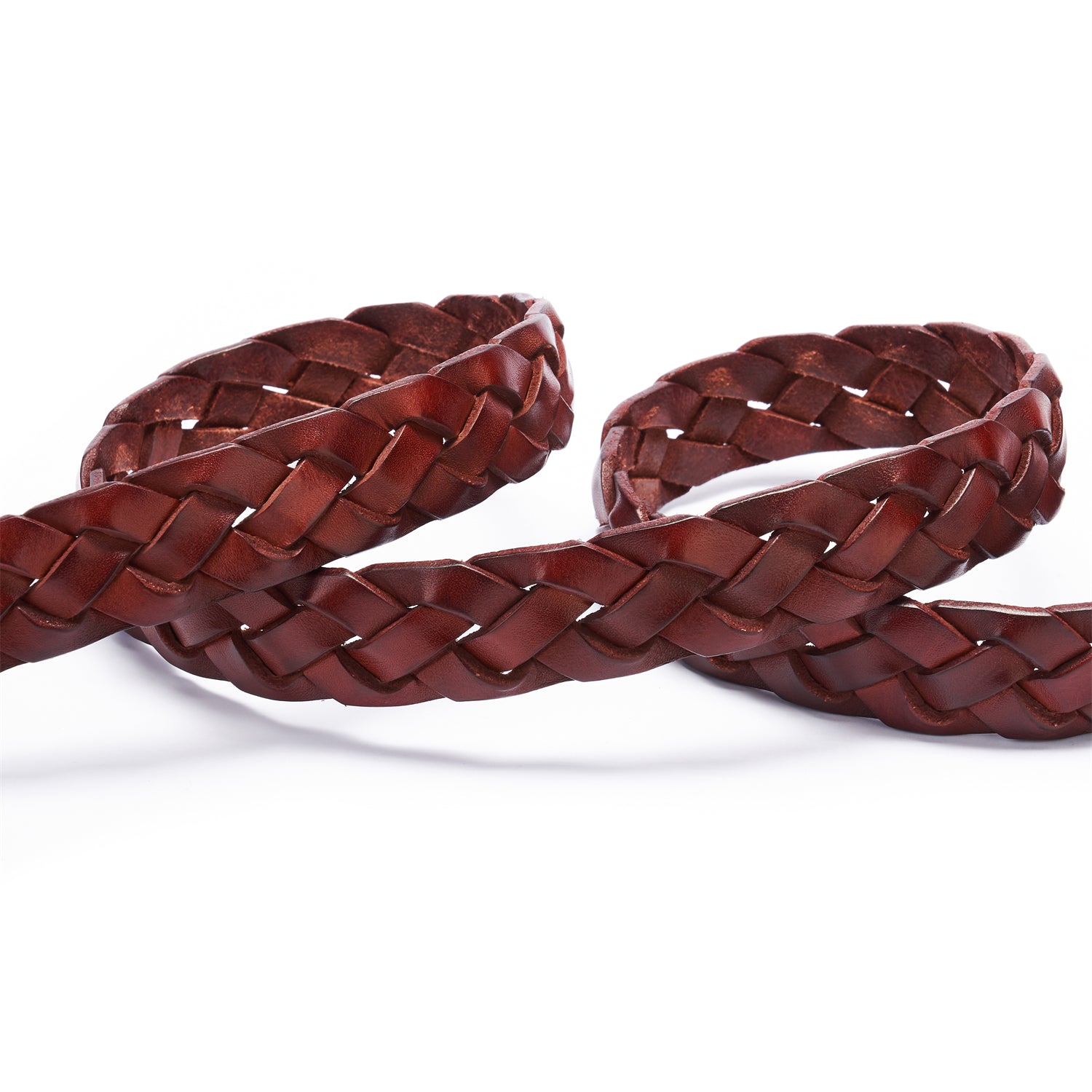 BELTLEY Burgundy Braided Leather Belt – 1.18” Wide