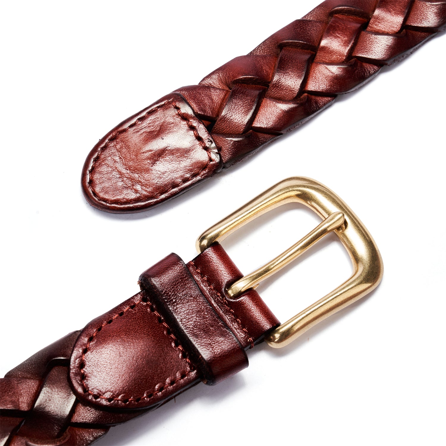 BELTLEY Burgundy Braided Leather Belt – 1.18” Wide