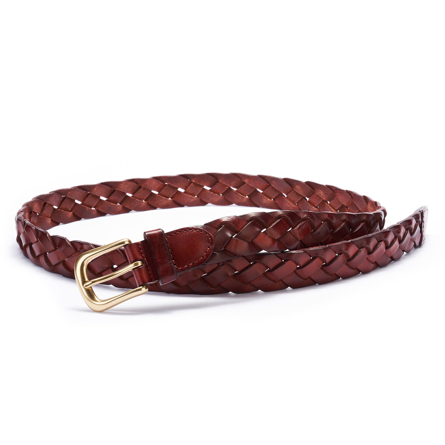 BELTLEY Burgundy Braided Leather Belt – 1.18” Wide