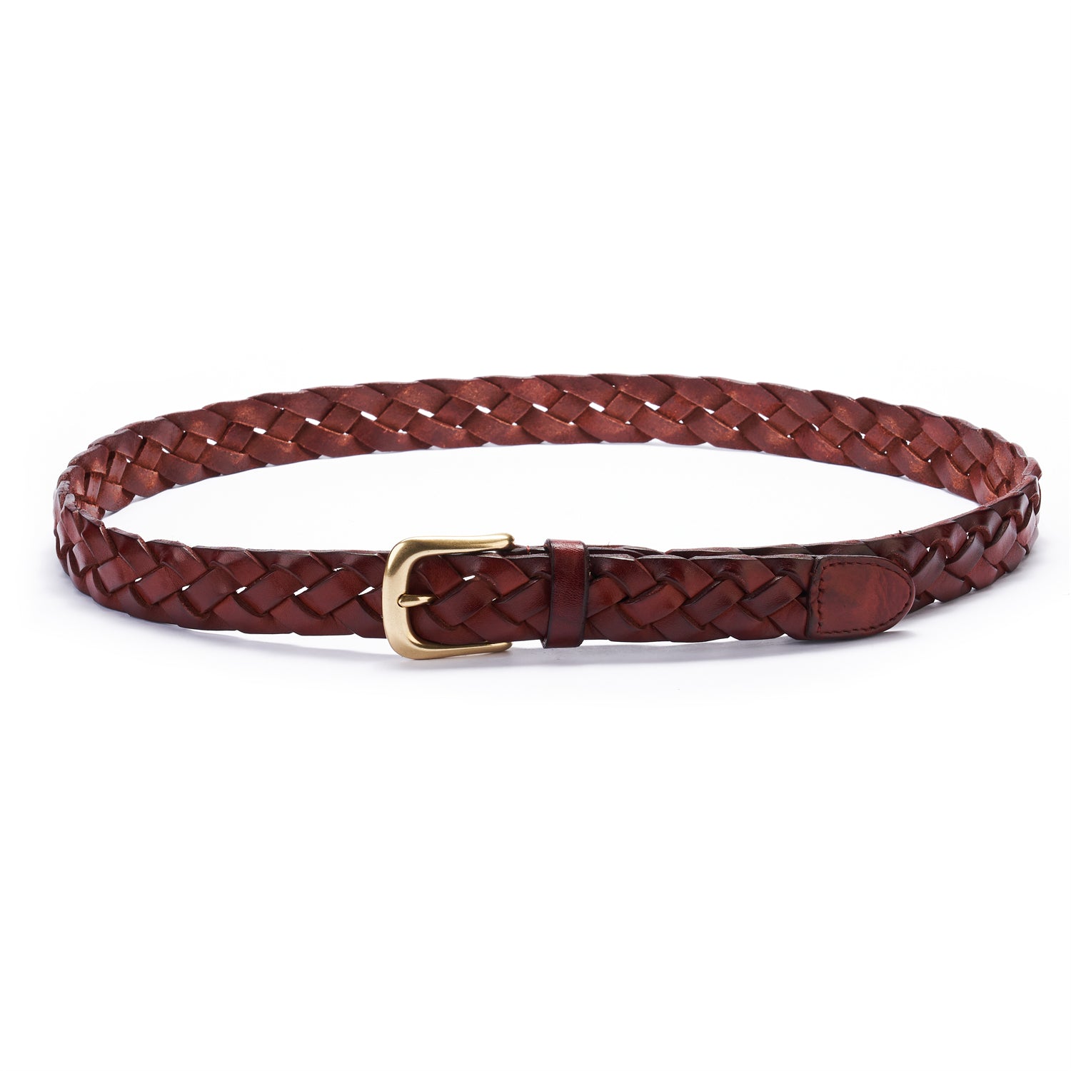 BELTLEY Burgundy Braided Leather Belt – 1.18” Wide