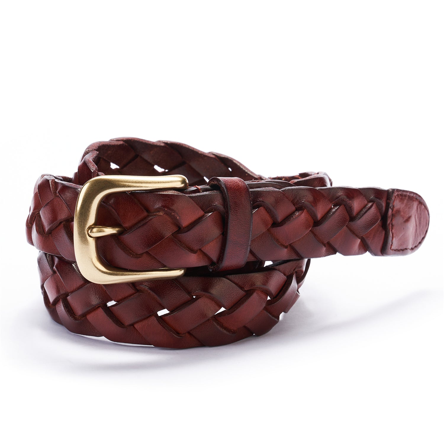 BELTLEY Burgundy Braided Leather Belt – 1.18” Wide