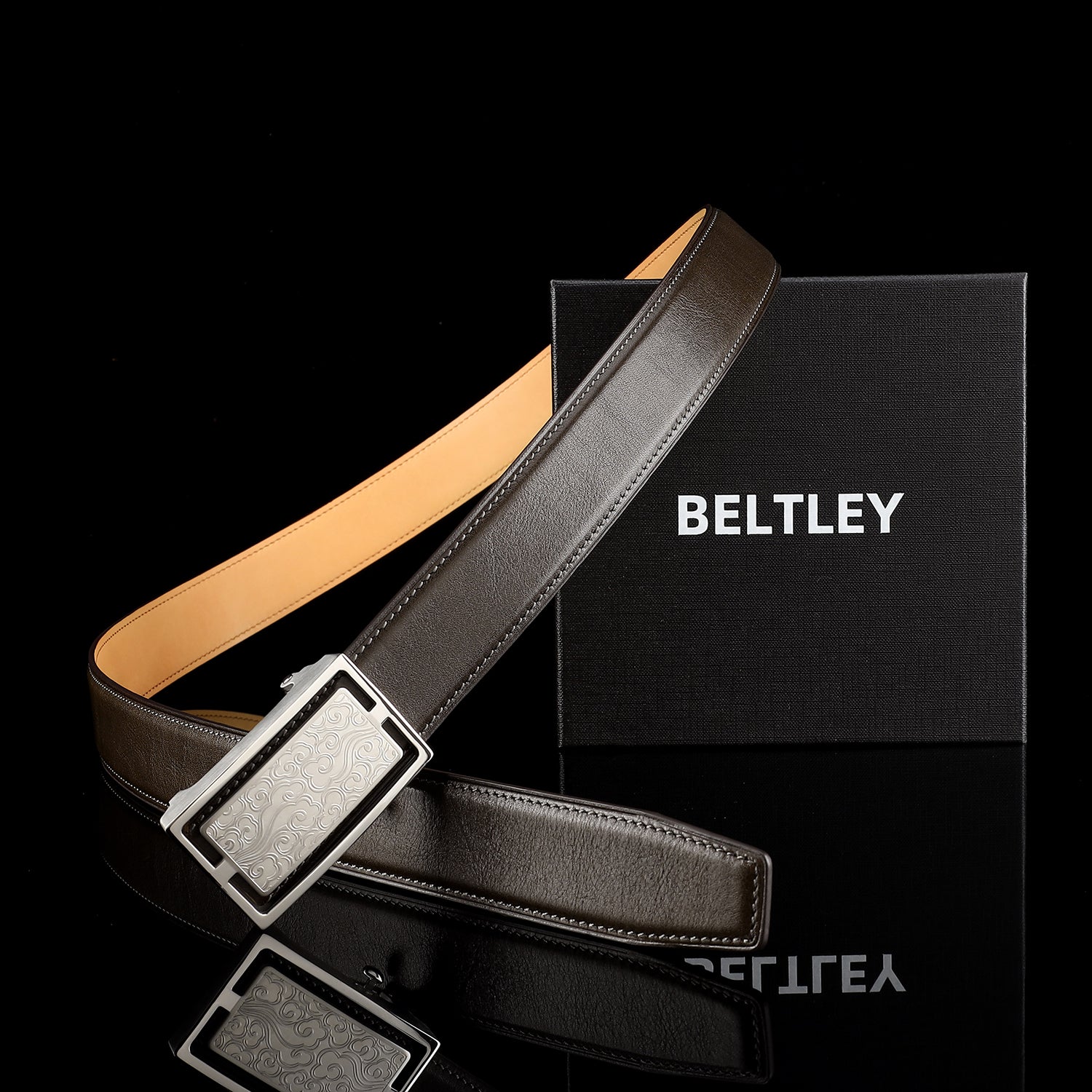Calfskin Leather Belt with Cloud-Inspired Buckle — additional view 14 | BELTLEY