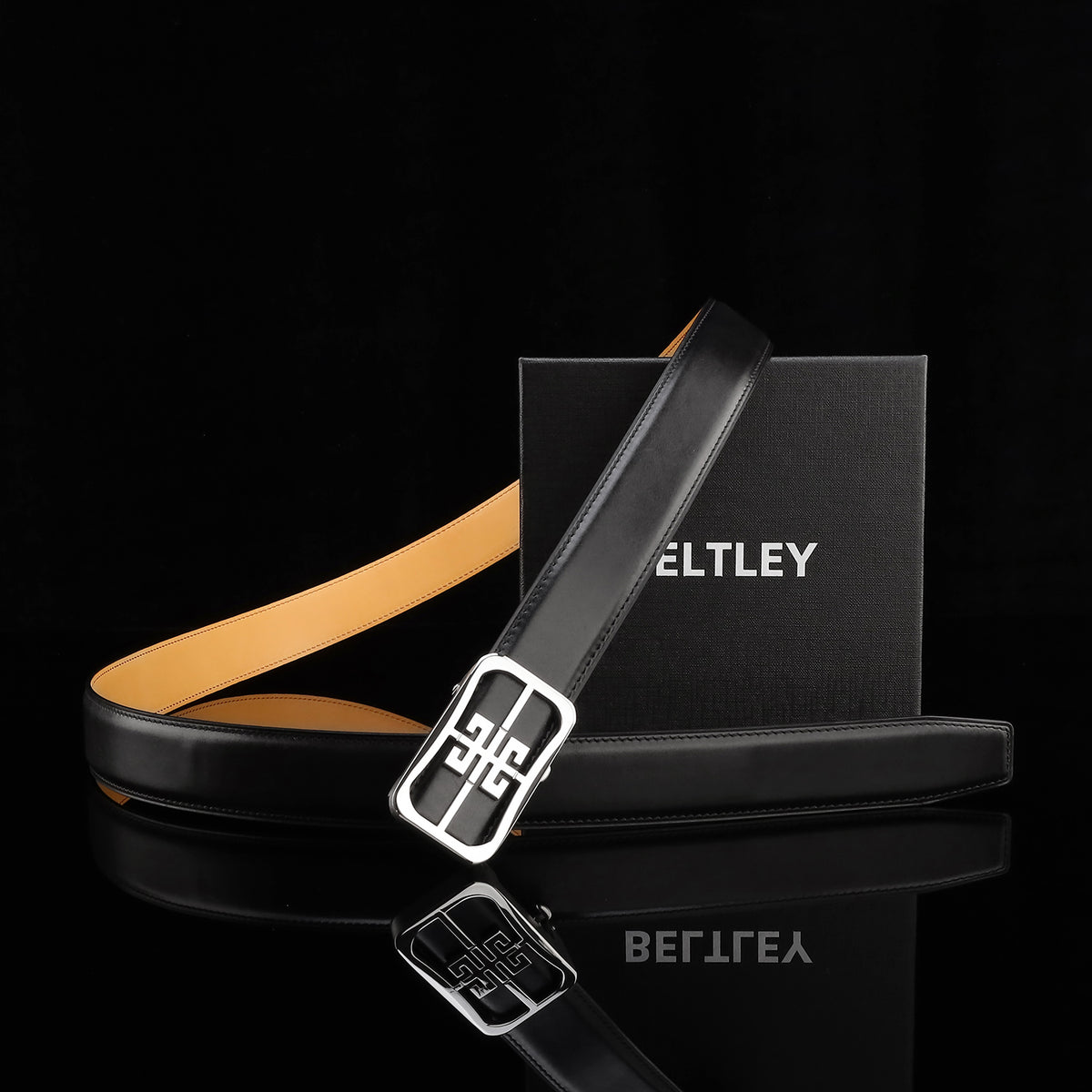 BELTLEY Calfskin Leather Belt with Ratchet Buckle