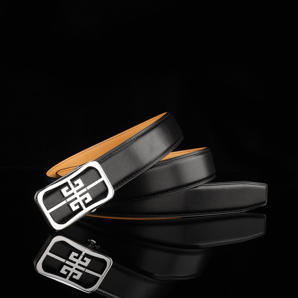 BELTLEY Calfskin Leather Belt with Ratchet Buckle