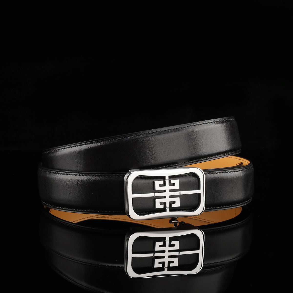 BELTLEY Calfskin Leather Belt with Ratchet Buckle