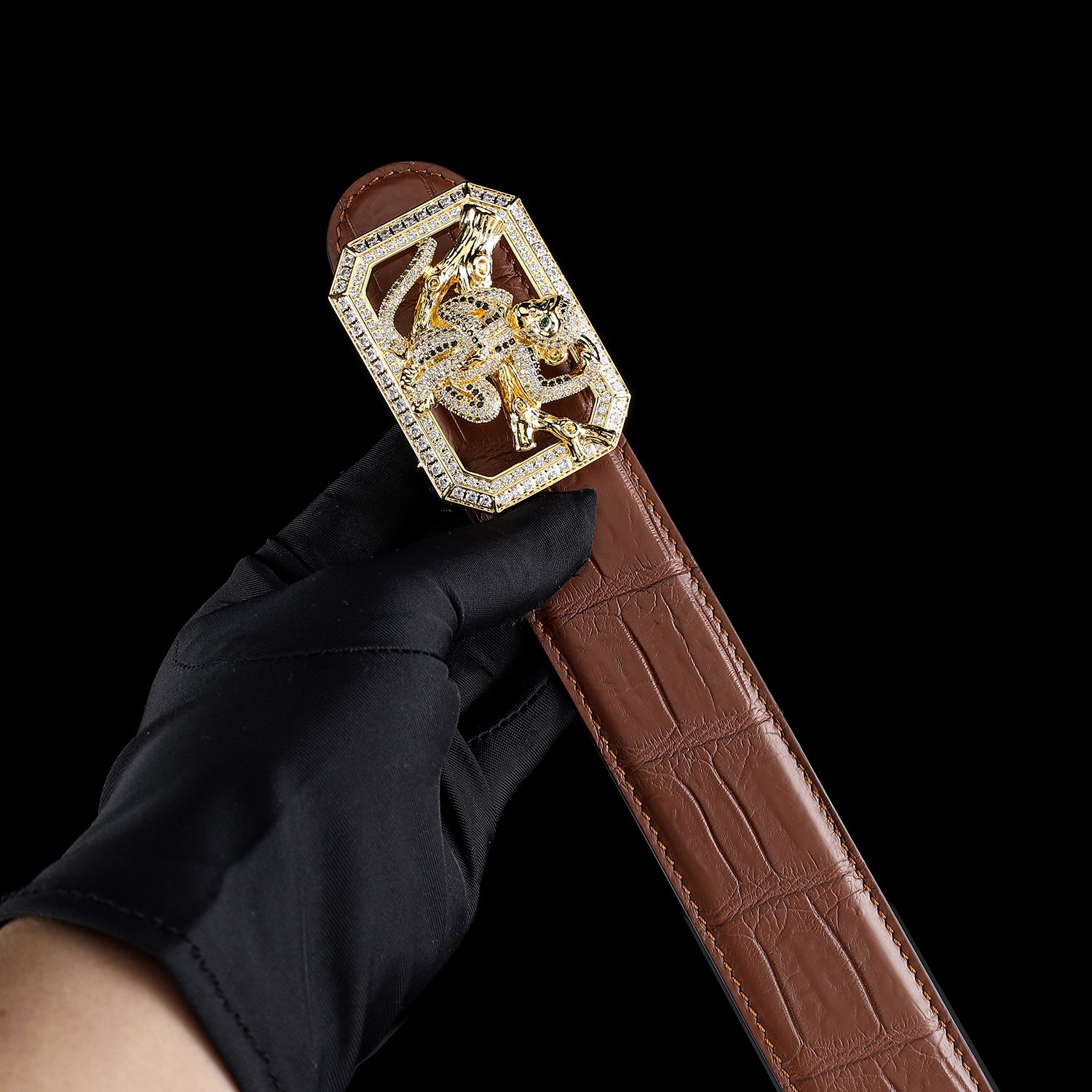 BELTLEY Chestnut Brown Authentic Crocodile Belt