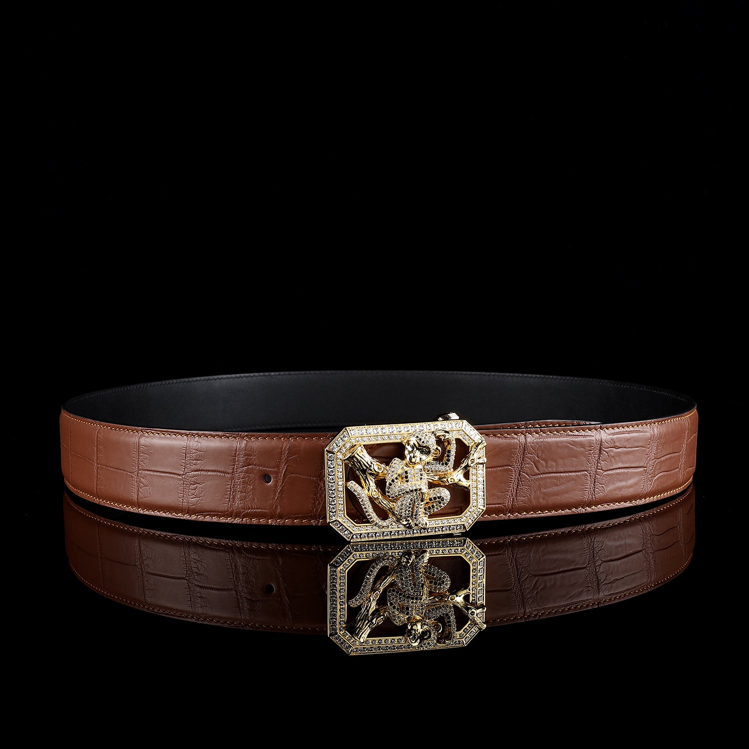 BELTLEY Chestnut Brown Authentic Crocodile Belt