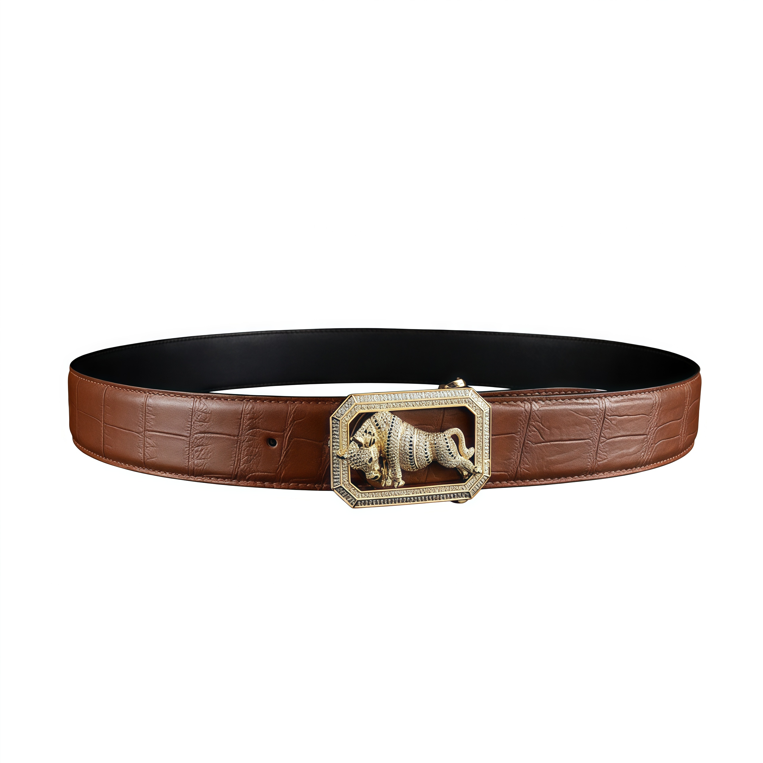 BELTLEY Chestnut Brown Crocodile Skin Leather Belt