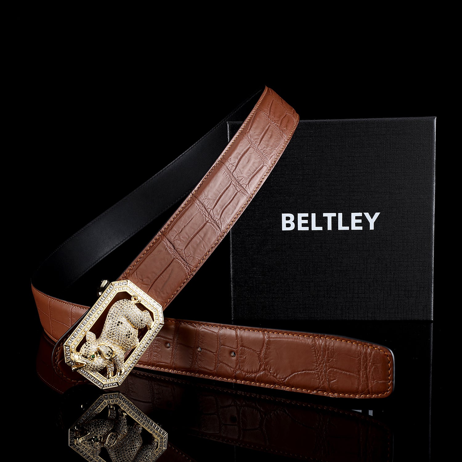 BELTLEY Chestnut Brown Crocodile Skin Men’s Belt