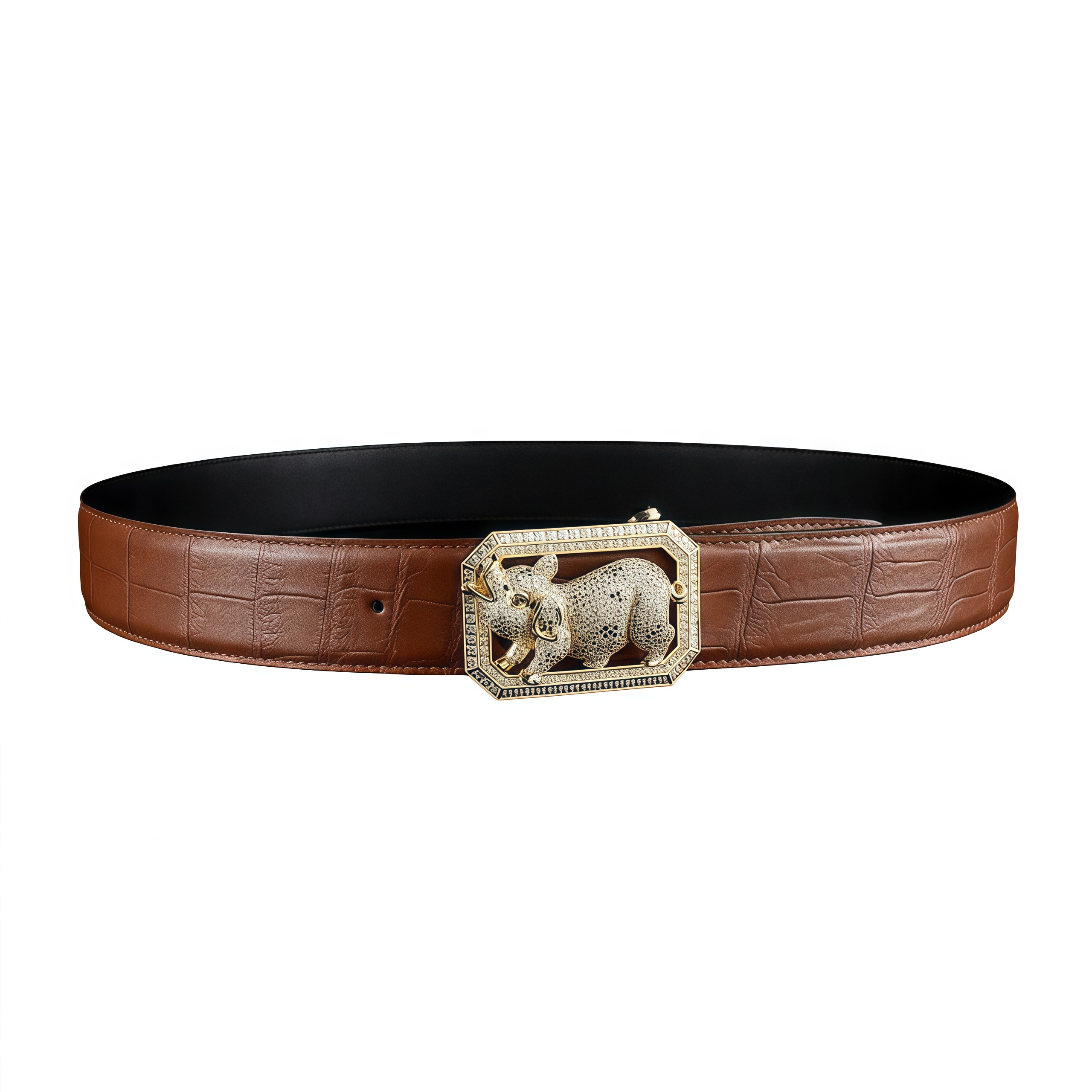 BELTLEY Chestnut Brown Crocodile Skin Men’s Belt