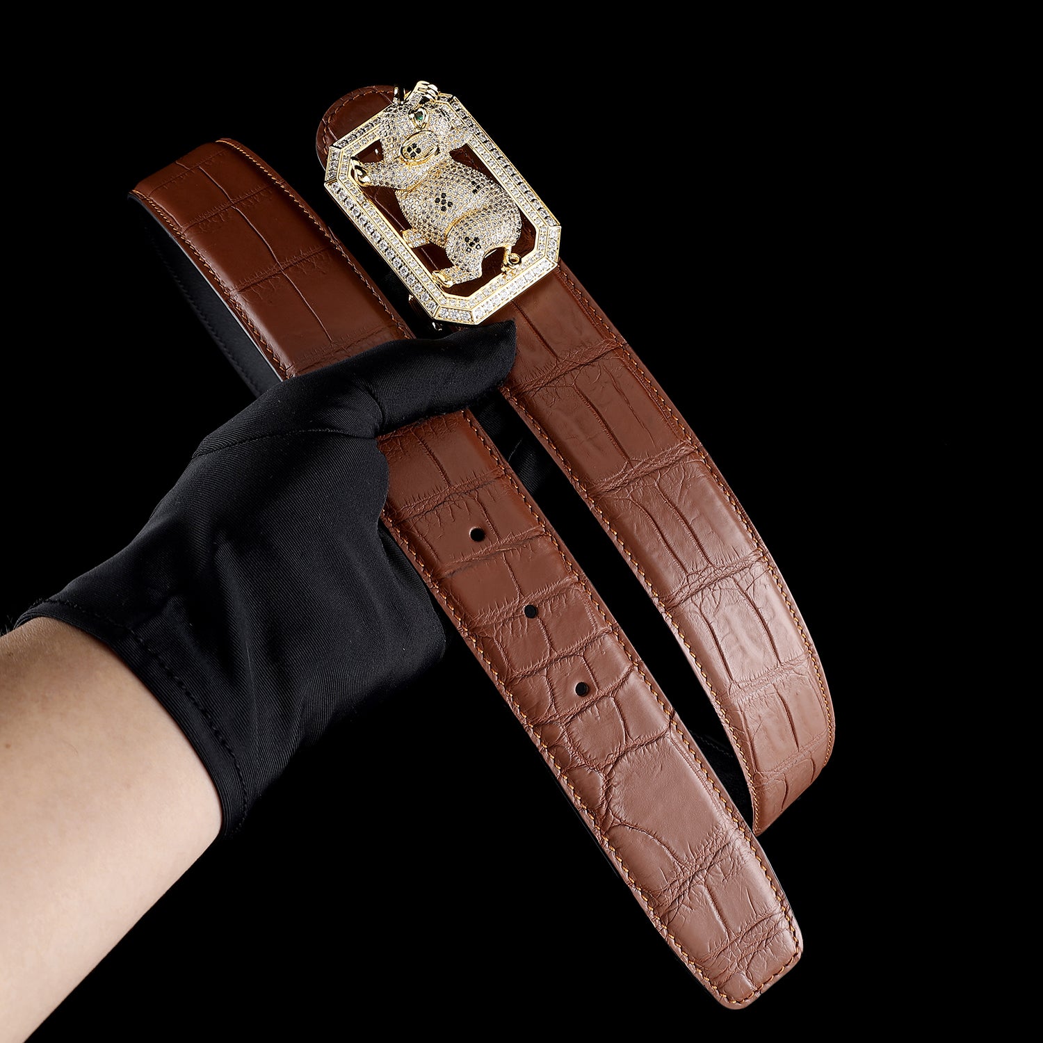 BELTLEY Chestnut Brown Crocodile Skin Men’s Belt