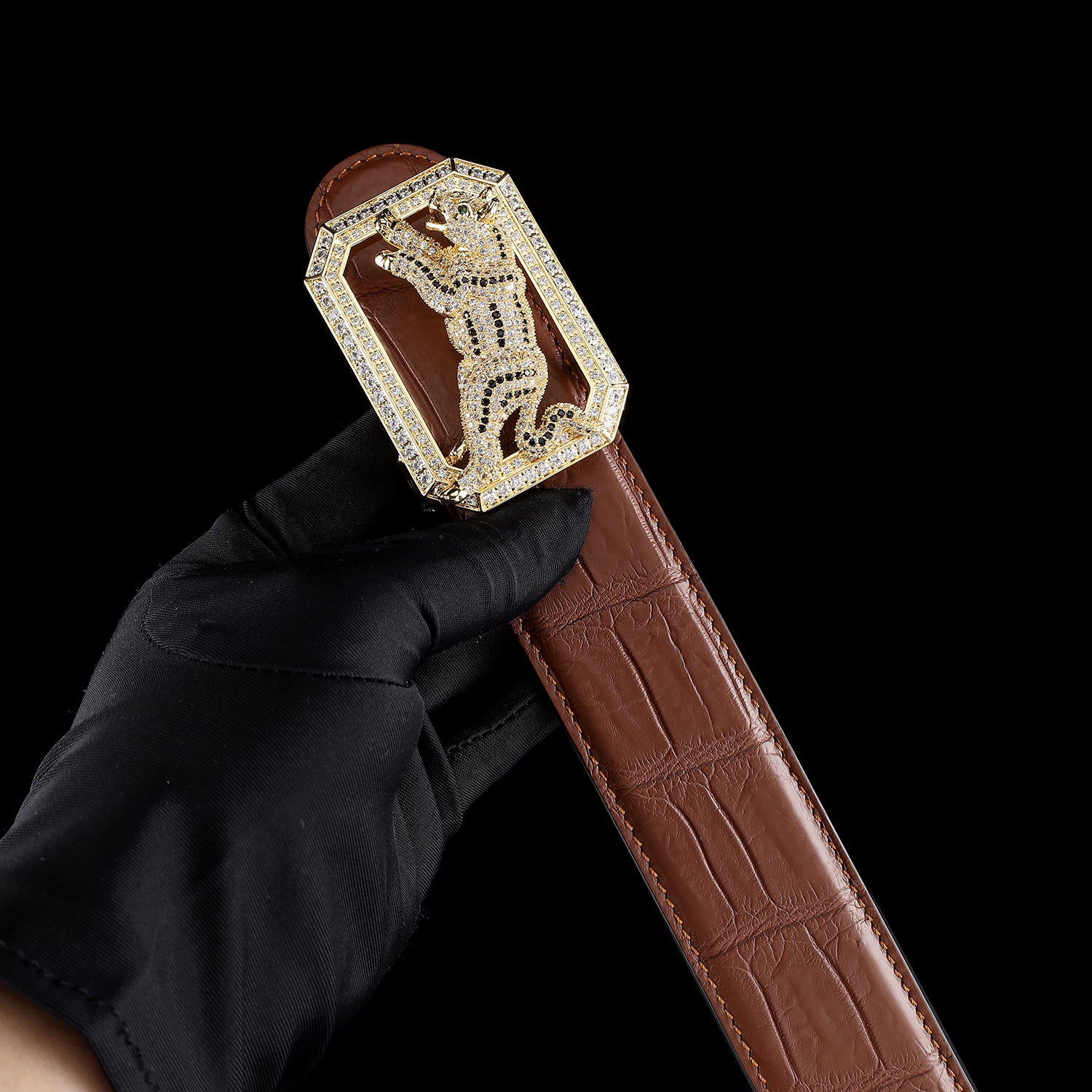 BELTLEY Chestnut Brown Exotic Crocodile Belt Mens