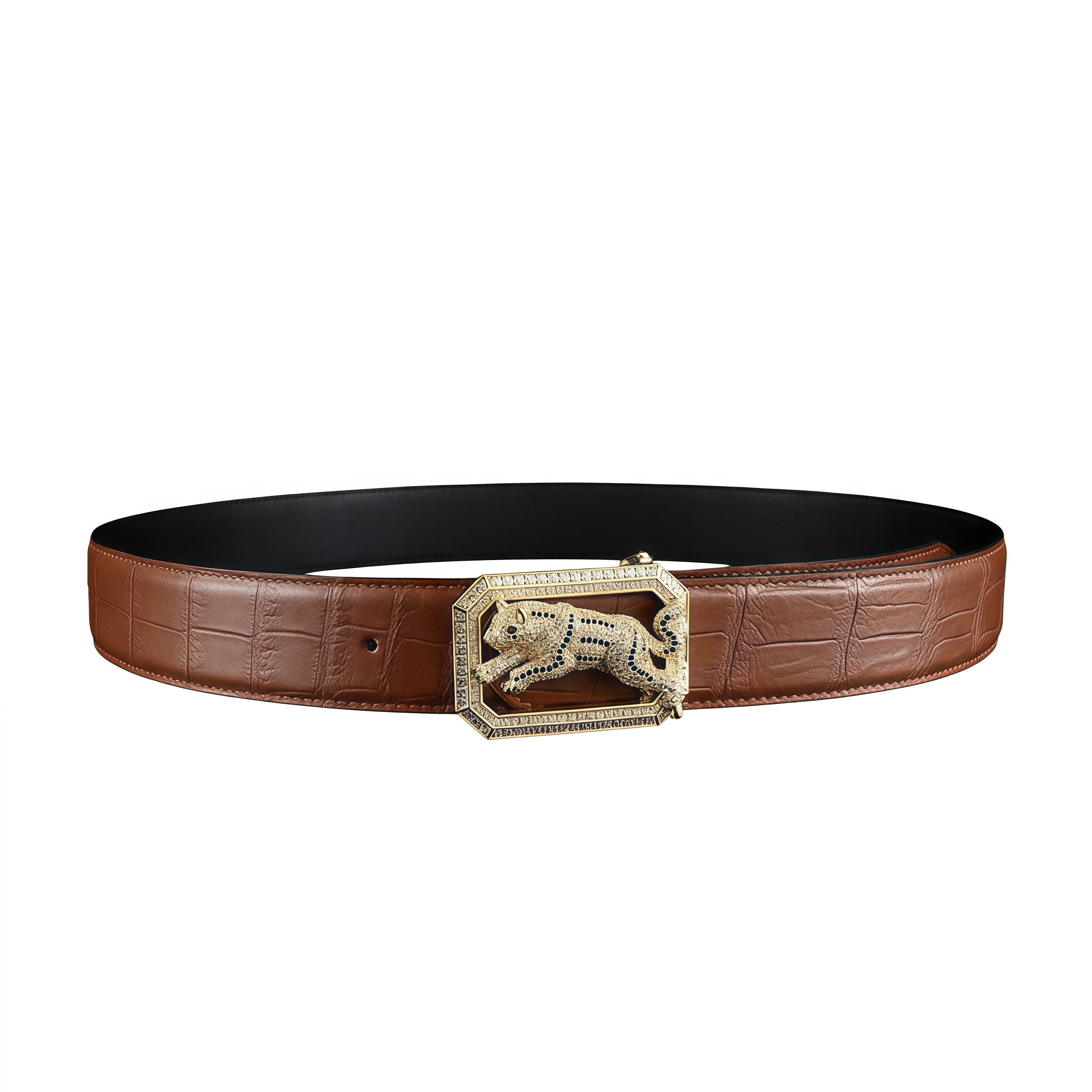 BELTLEY Chestnut Brown Exotic Crocodile Belt Mens