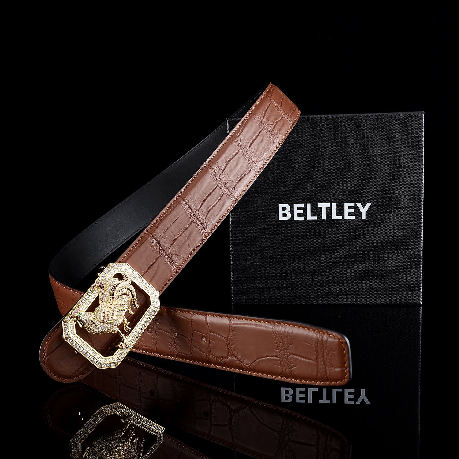 BELTLEY Chestnut Brown Genuine Crocodile Belt for Men
