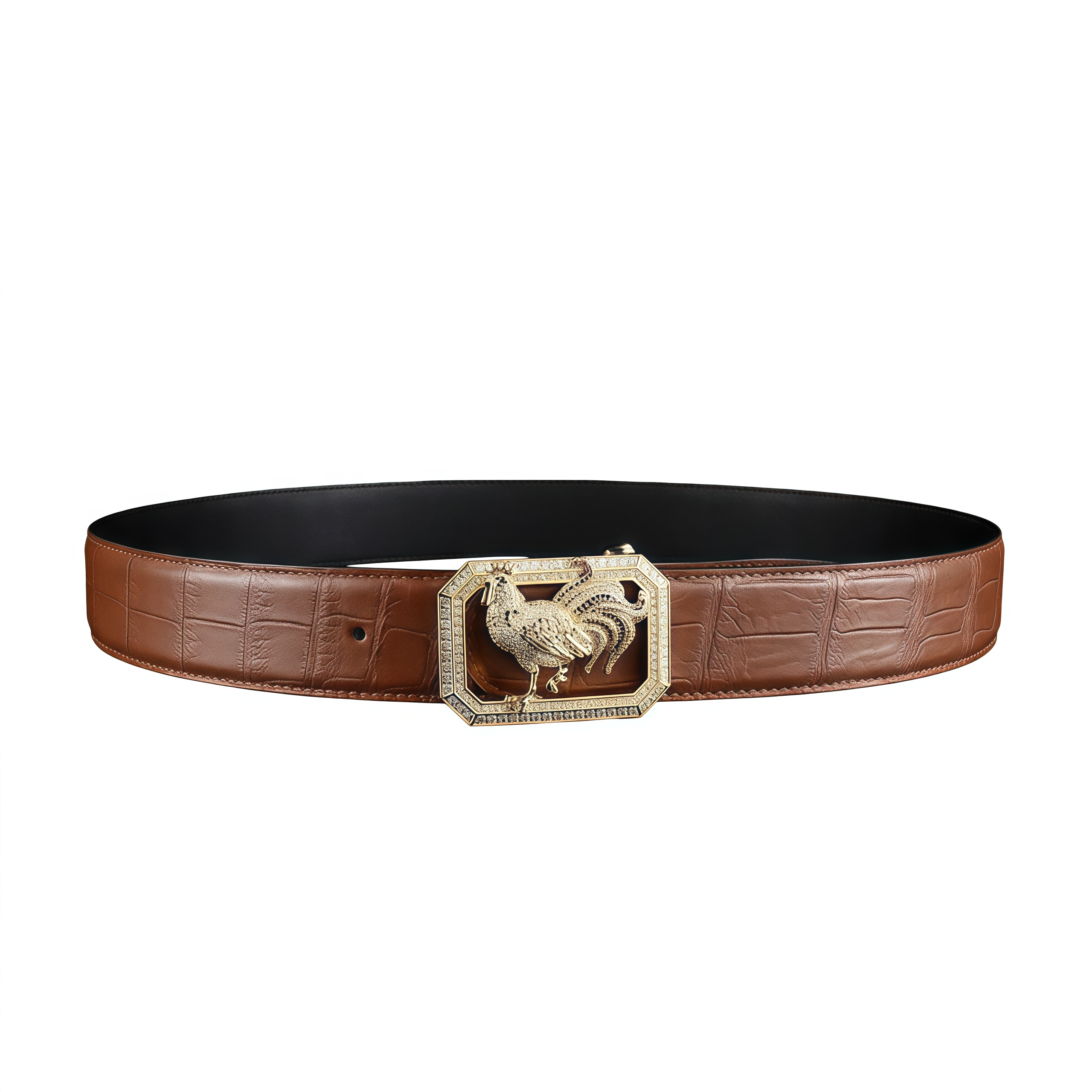BELTLEY Chestnut Brown Genuine Crocodile Belt for Men