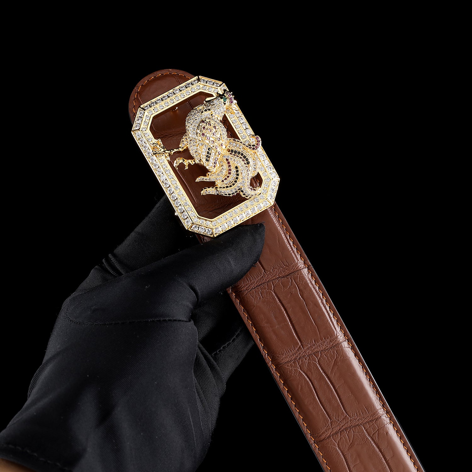 BELTLEY Chestnut Brown Genuine Crocodile Belt for Men