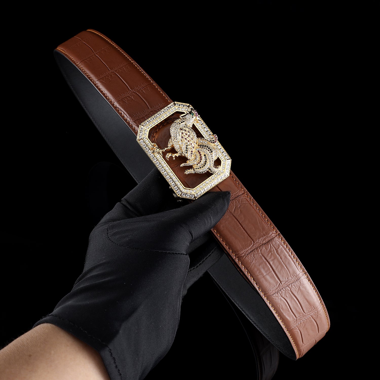 BELTLEY Chestnut Brown Genuine Crocodile Belt for Men