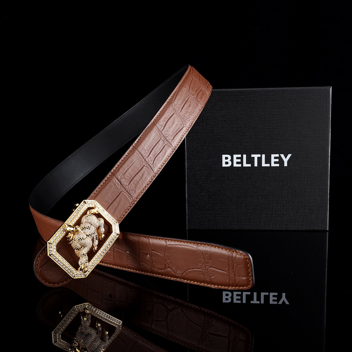 BELTLEY Chestnut Brown Real Crocodile Belt for Men