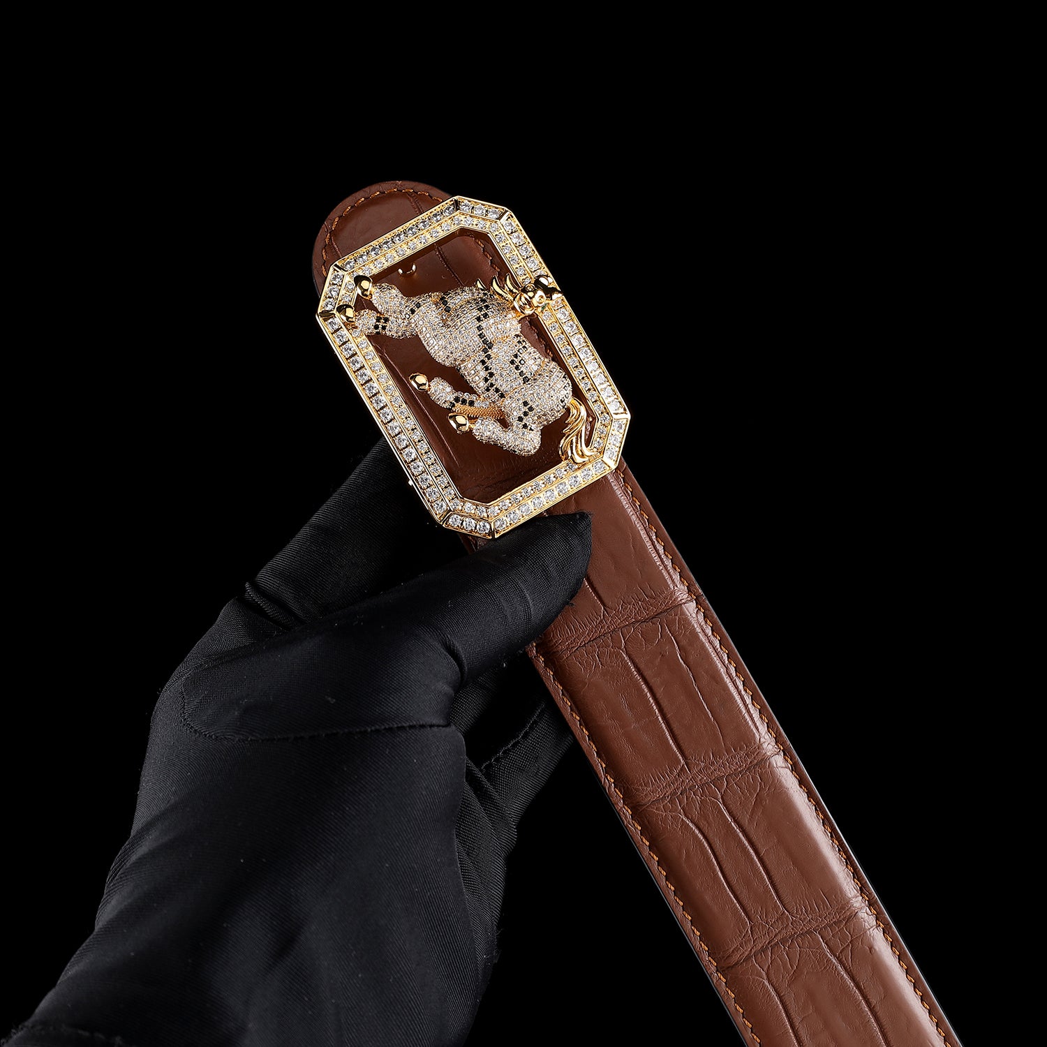 BELTLEY Chestnut Brown Real Crocodile Belt for Men