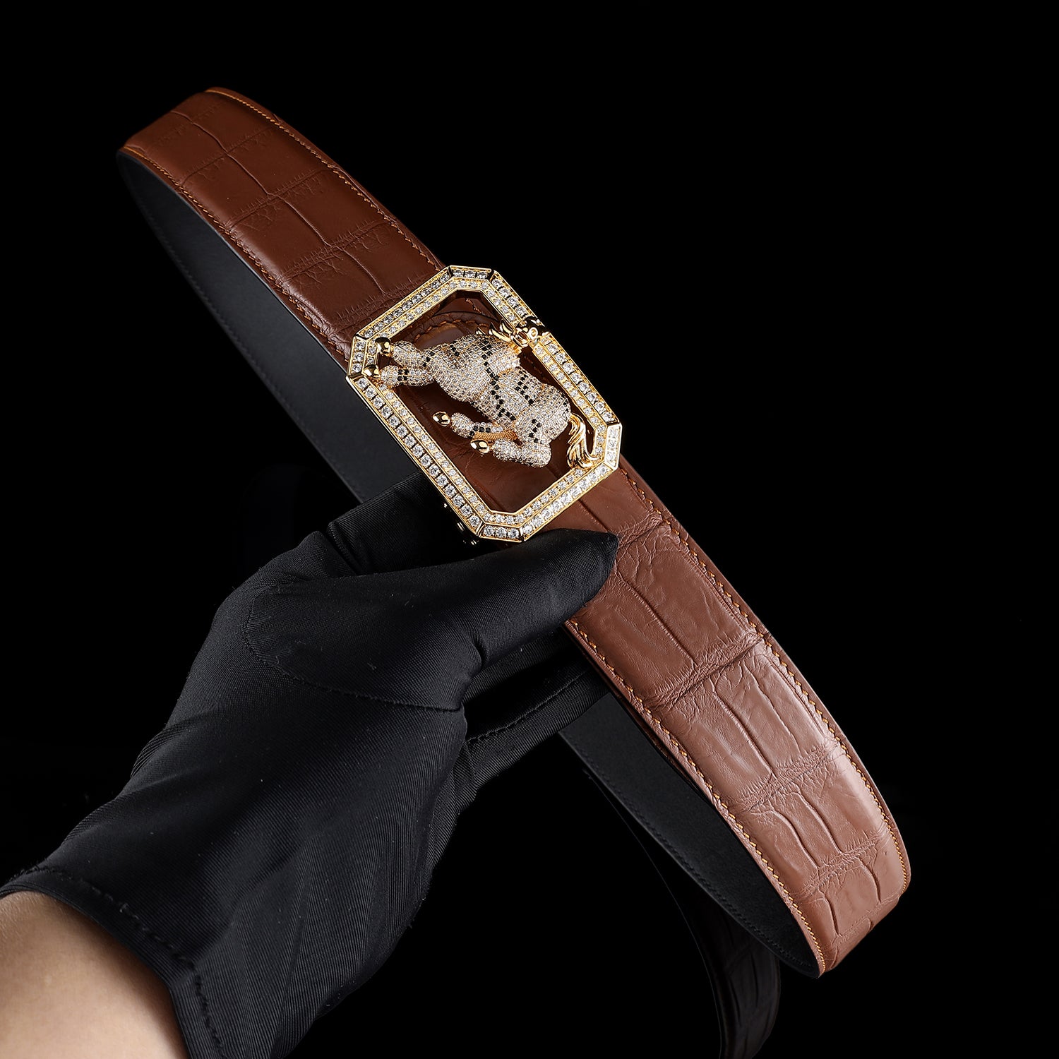 BELTLEY Chestnut Brown Real Crocodile Belt for Men