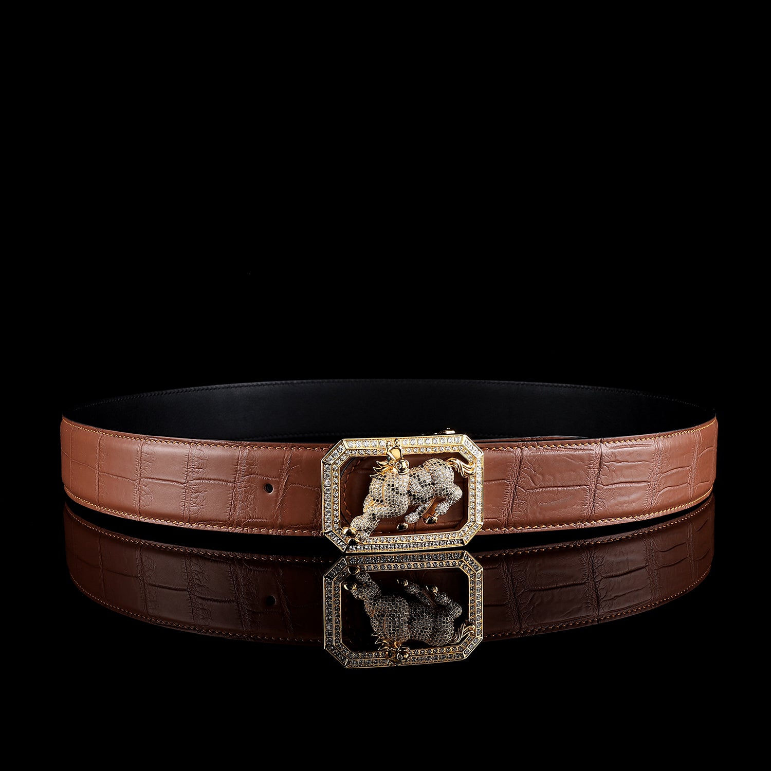 BELTLEY Chestnut Brown Real Crocodile Belt for Men