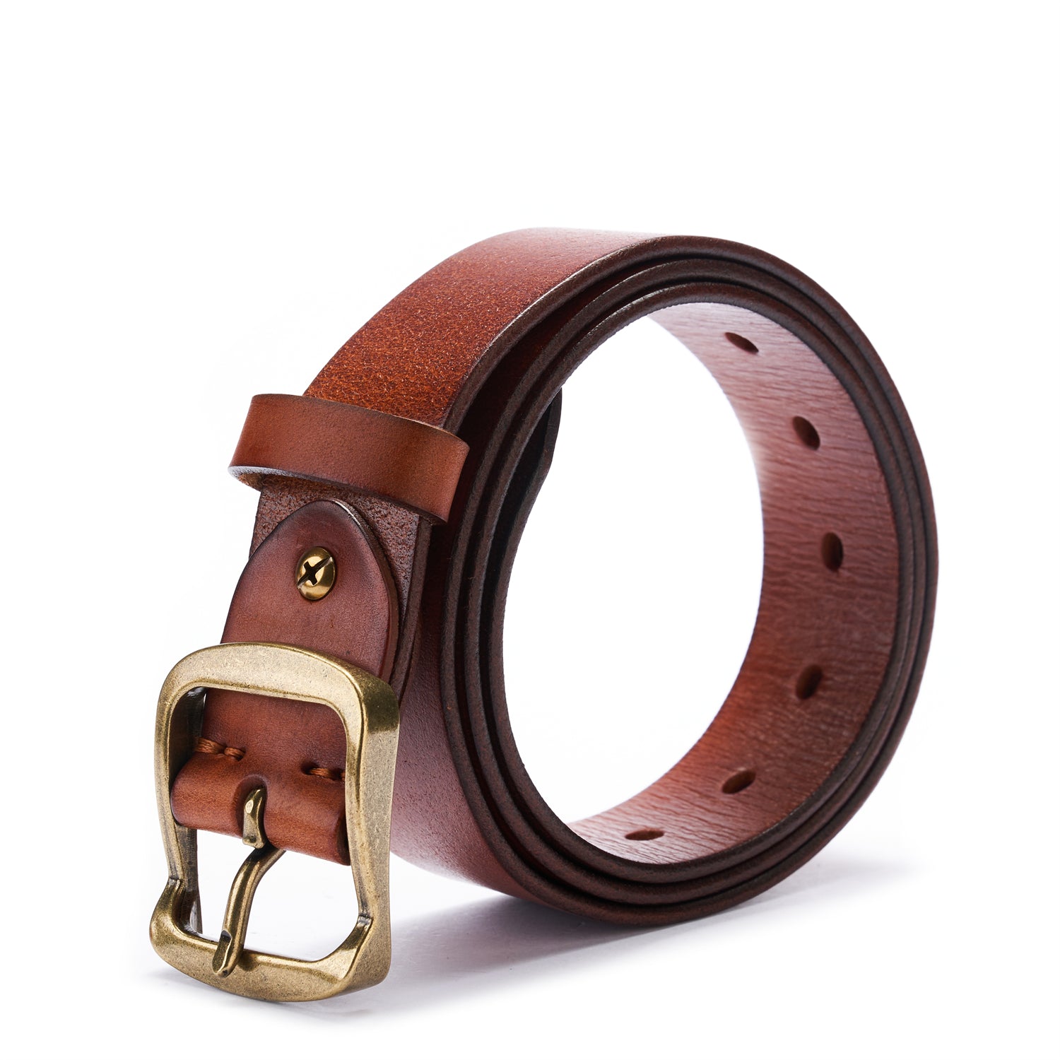 BELTLEY Chestnut Full Grain Leather Belt-Unisex 1.25 Inches