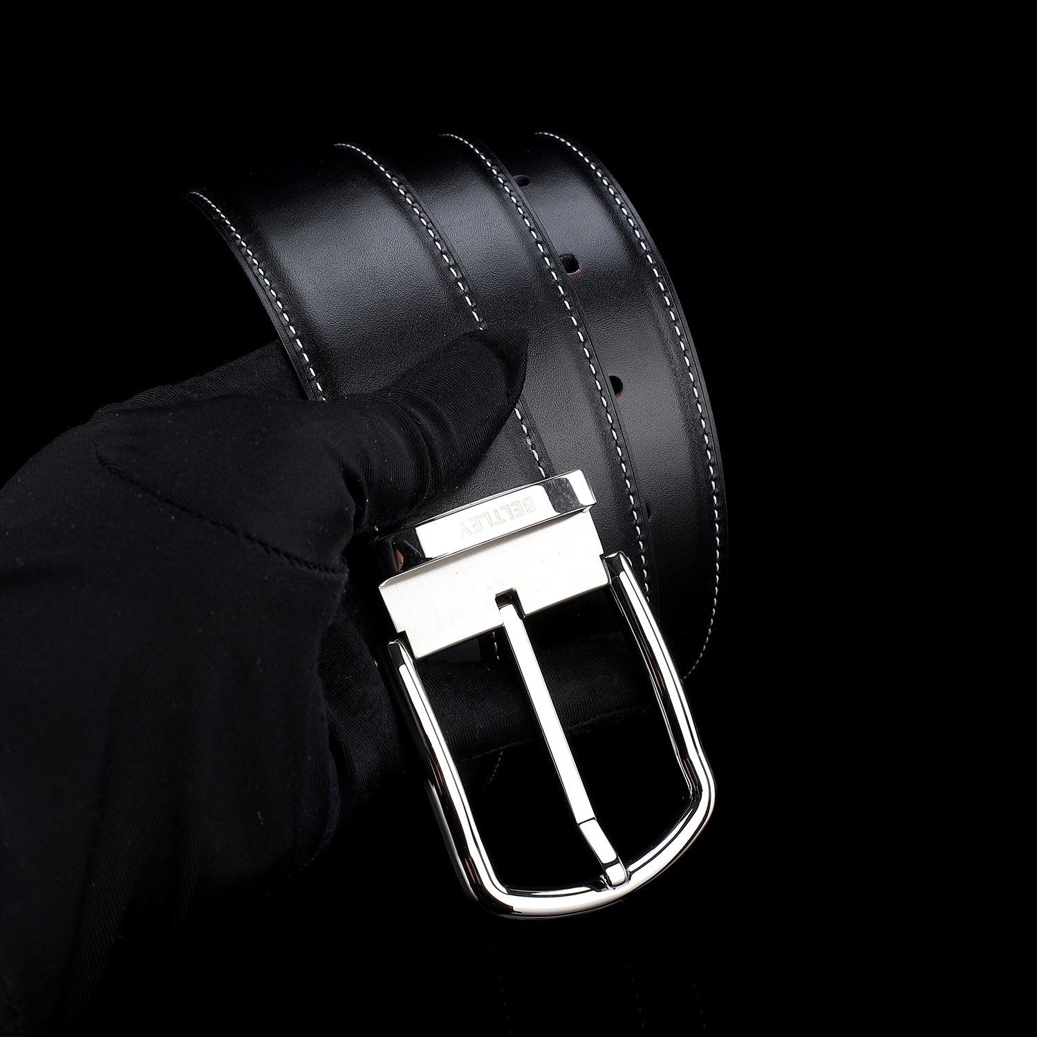BELTLEY Classic Black Smooth Leather Belt-1.5 Inches