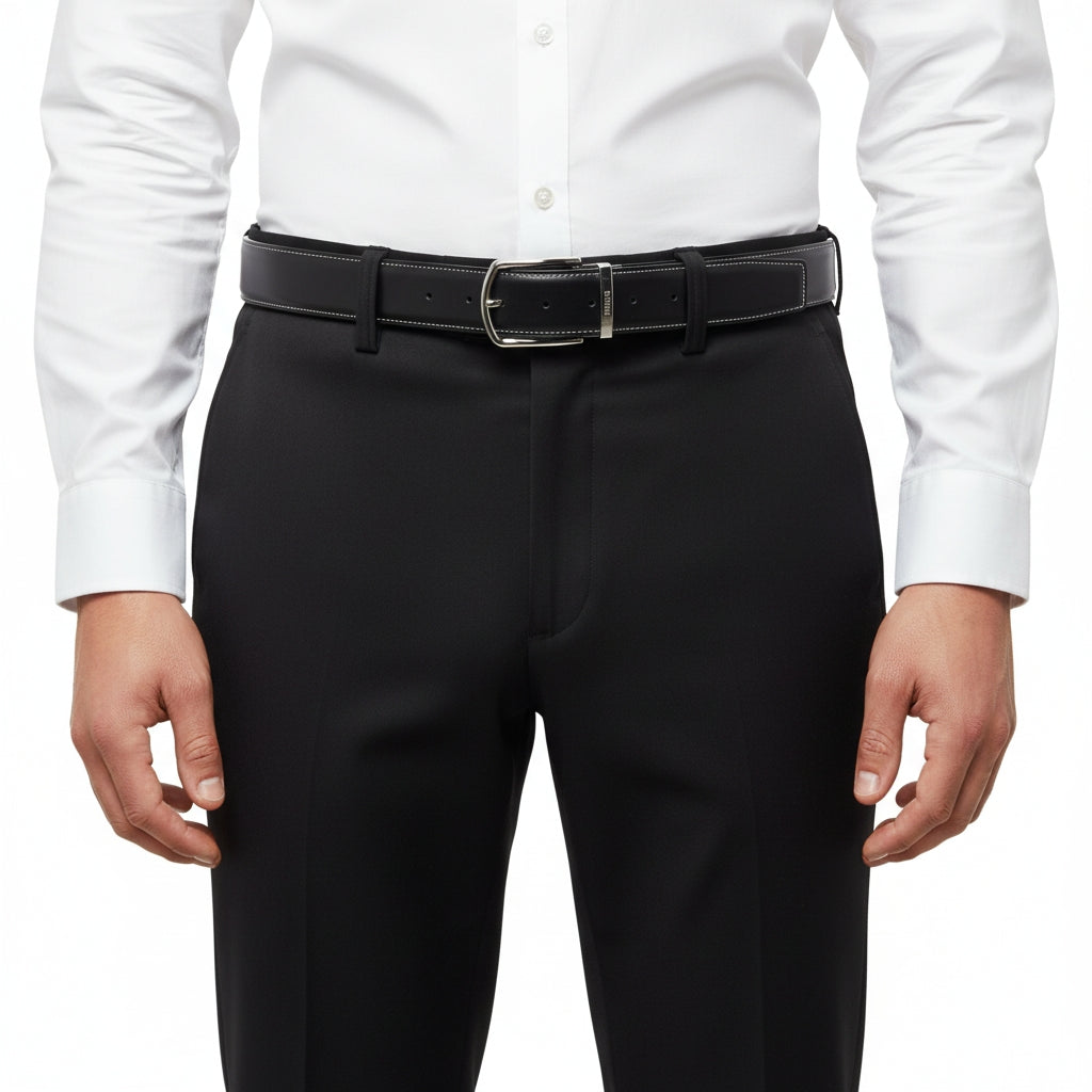 BELTLEY Classic Black Smooth Leather Belt-1.5 Inches